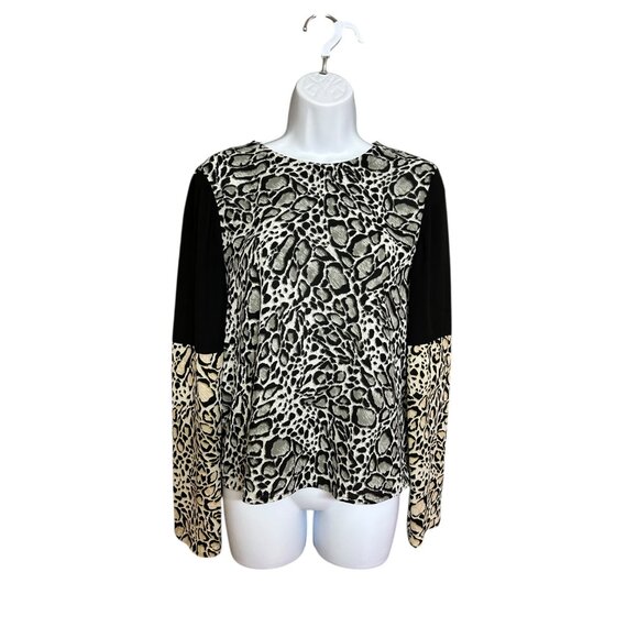 BCBGMaxAzria Womens Blouse Size S Animal Print Tulip Back Career Whimsigoth - Picture 1 of 7